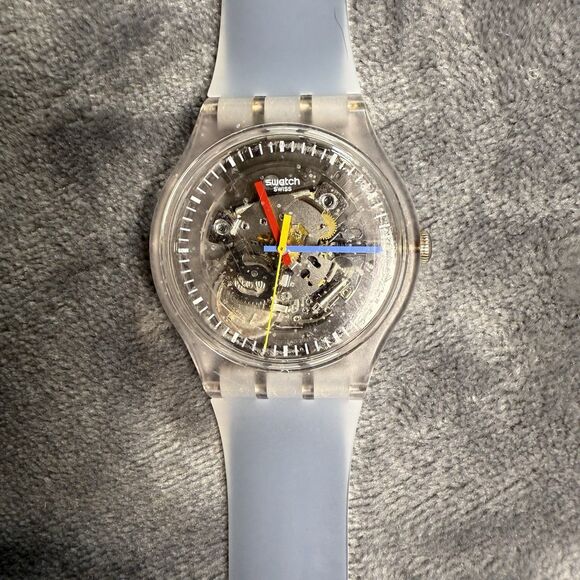 Swatch Clearly Black Striped Quartz Unisex Watch SUOK157 - Picture 1 of 4